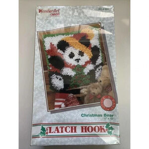 Wonder Art Christmas Latch Hook Kit "Christmas Bear" 12"x12" Easy Caron Int. NIB